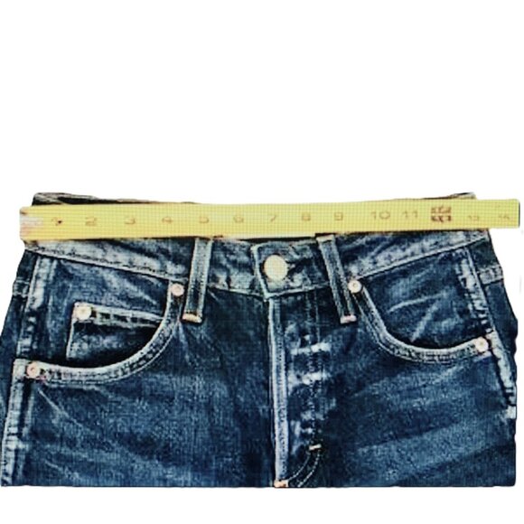 AMO Jeans BABE Button Fly Cropped Raw Hem Denim Blue Cotton Stretch Women's 26 - Picture 6 of 15